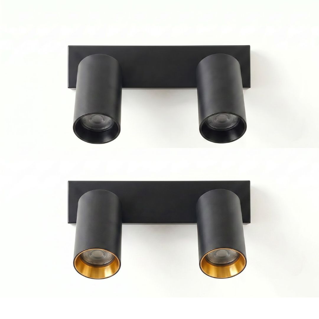 Aplique de Pared y Techo Metal 2 Focos GU10 con Aro Dorado Intercambiable