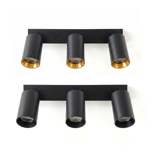 Aplique de Pared y Techo Metal 3 Focos GU10 con Aro Dorado Intercambiable