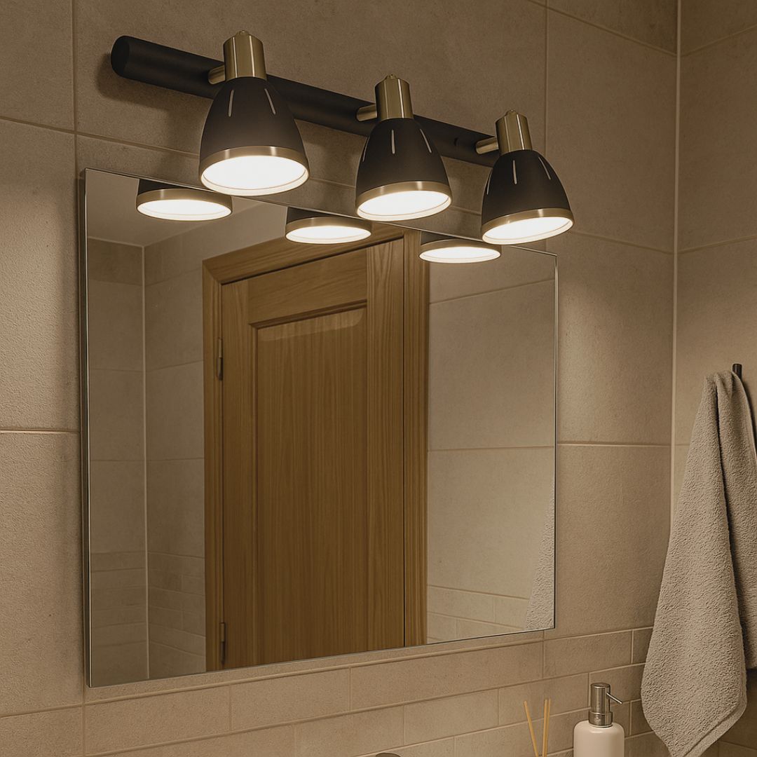 Aplique de pared de Metal 3 Focos Negro y Dorado