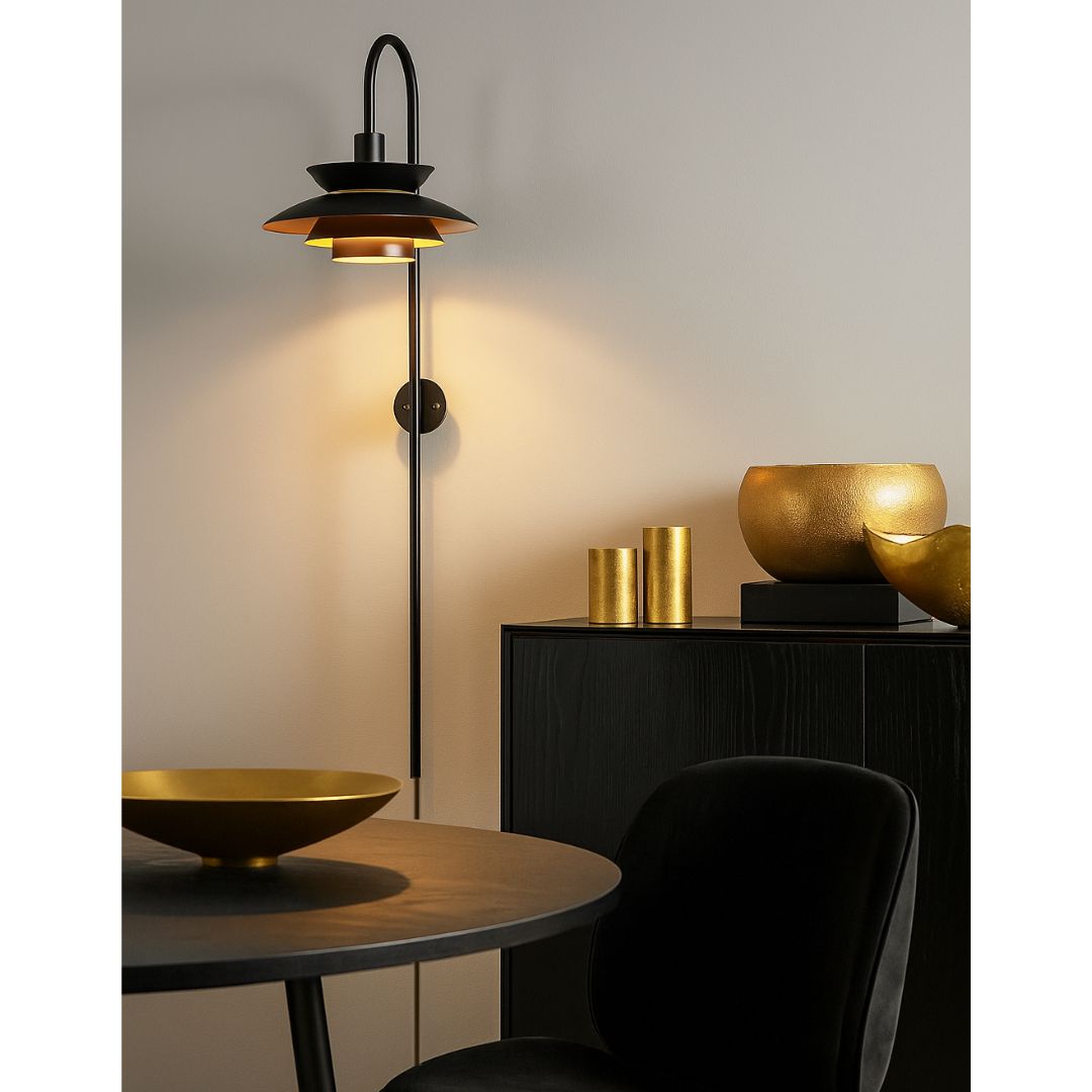 Aplique de Pared Oiz Moderno E27 con Tulipa Metálica y Detalles Dorados