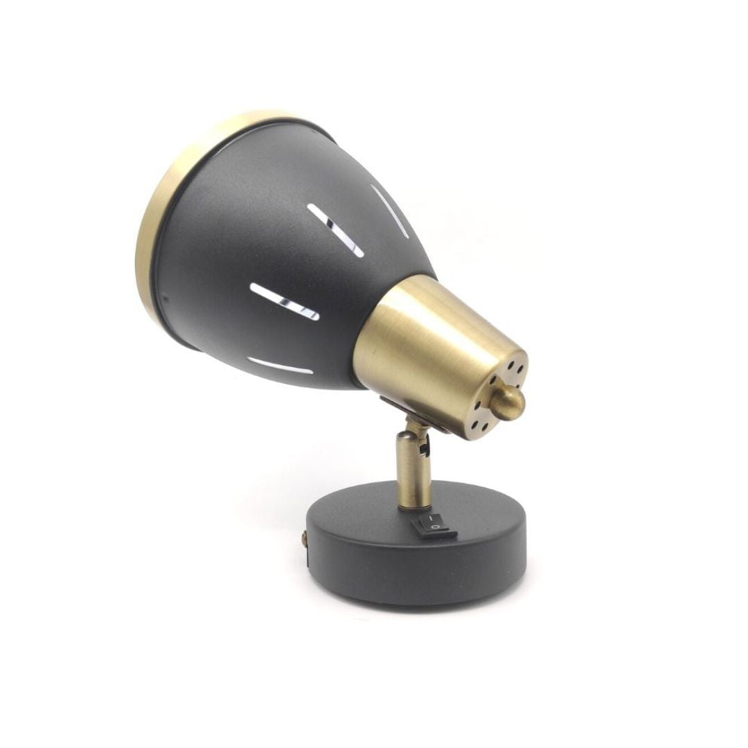 Aplique com interruptor, ajustável, metal preto e dourado