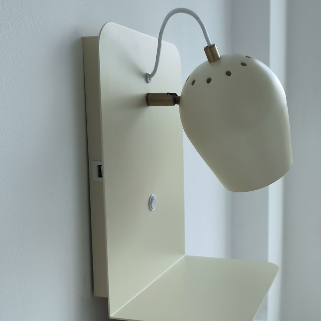 Aplique de pared con Interruptor, Estante y USB Gorbea, Lámpara de Metal Orientable