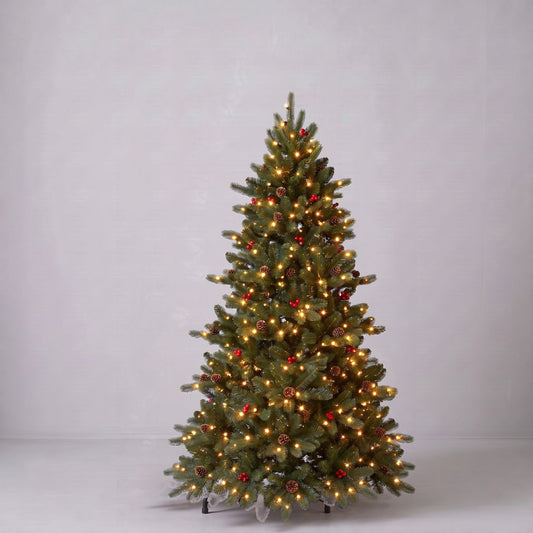 Árbol de Navidad LED 150cm con Piñas y Bolitas Rojas