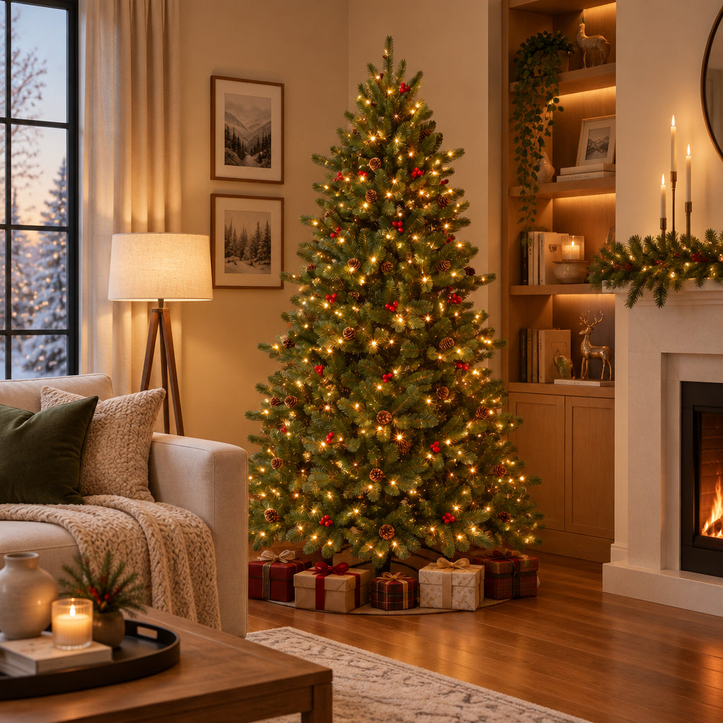 Árvore de Natal Led com Pinhas e Bolas Vermelhas 180 cm
