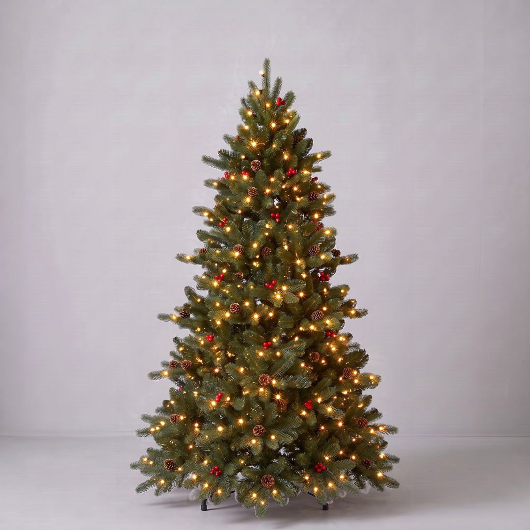 Árvore de Natal Led com Pinhas e Bolas Vermelhas 180 cm