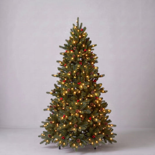 Árbol de Navidad LED 180cm con Piñas y Bolitas Rojas