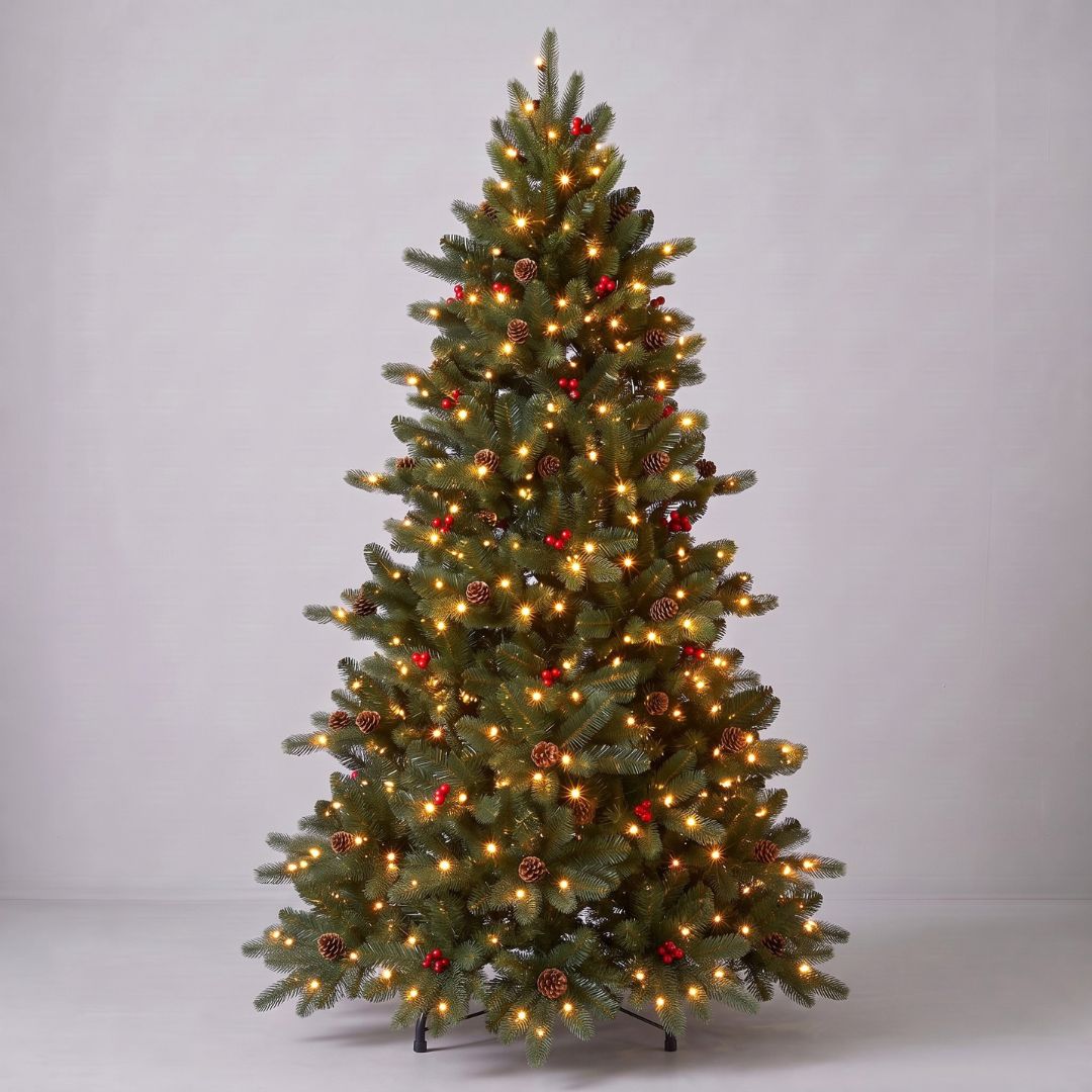 Sapin de Noël Led avec Pommes de Pin et Boules Rouges 150cm