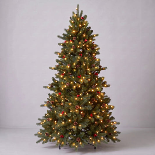 Árbol de Navidad LED 240cm con Piñas y Bolitas Rojas