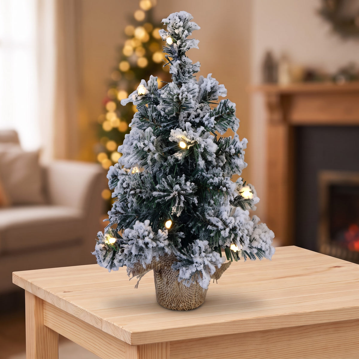 Árbol de Navidad Nevado 10 Luces LEDS Cálidas 30cm
