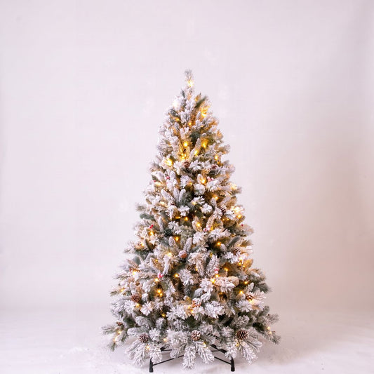 Árvore de Natal Snowy Led com Pinhas e Bolas Vermelhas 150 cm