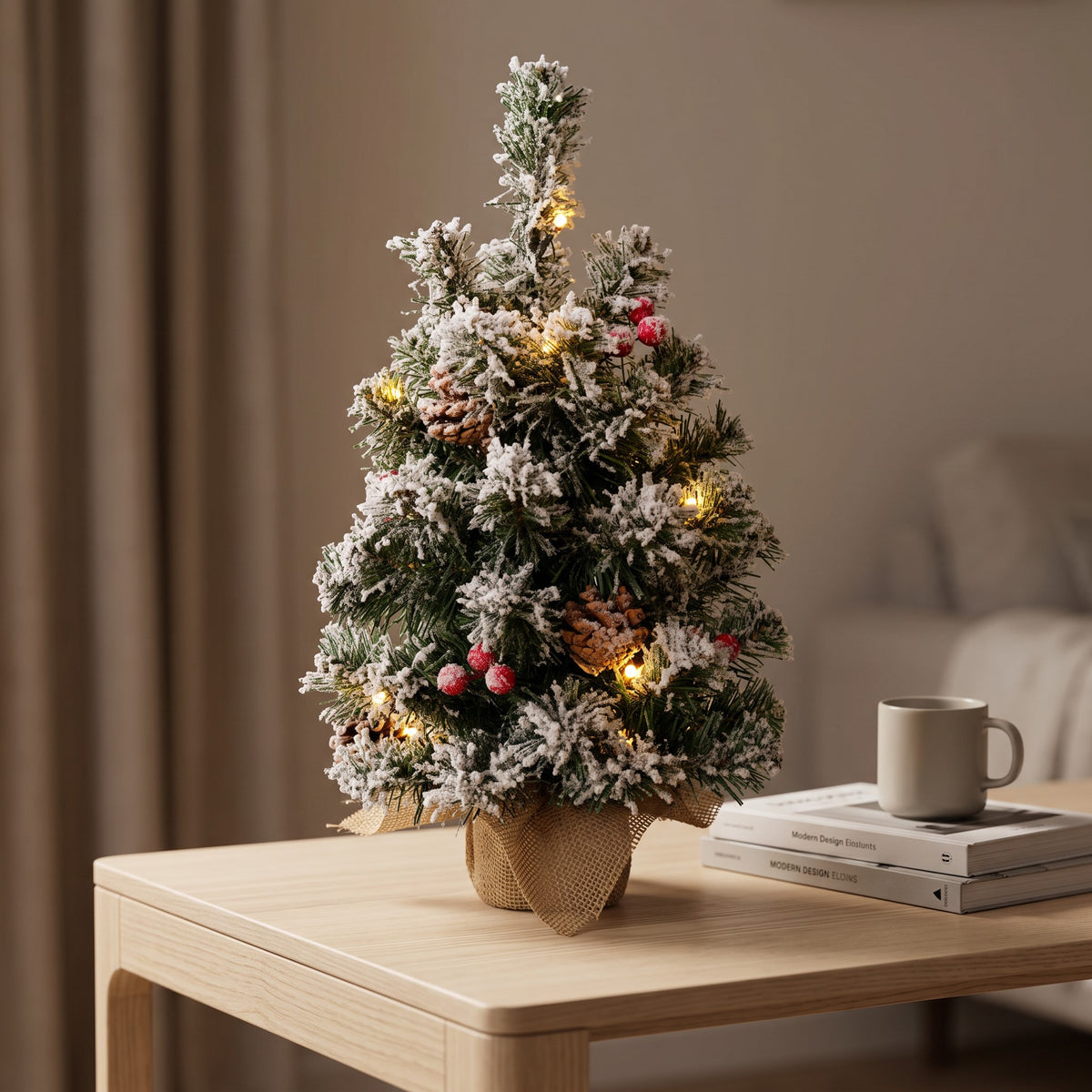 Árvore de Natal Snowy Led com Pinhas e Bolas Vermelhas 60cm