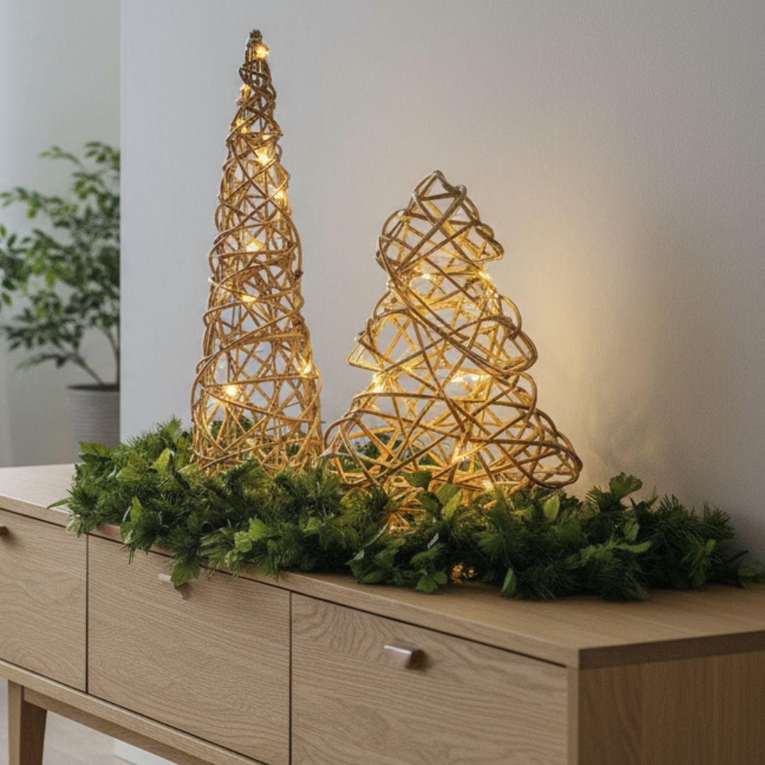 Árbol de Navidad LED Dorado 50cm, Diseño Moderno con Luces Cálidas