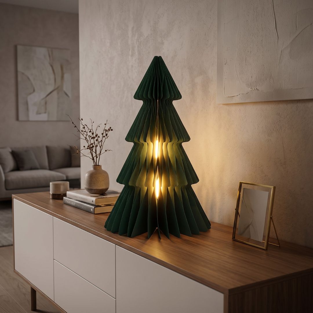 Árbol de Navidad en Papel Verde 30x50cm con luz LED Cálida