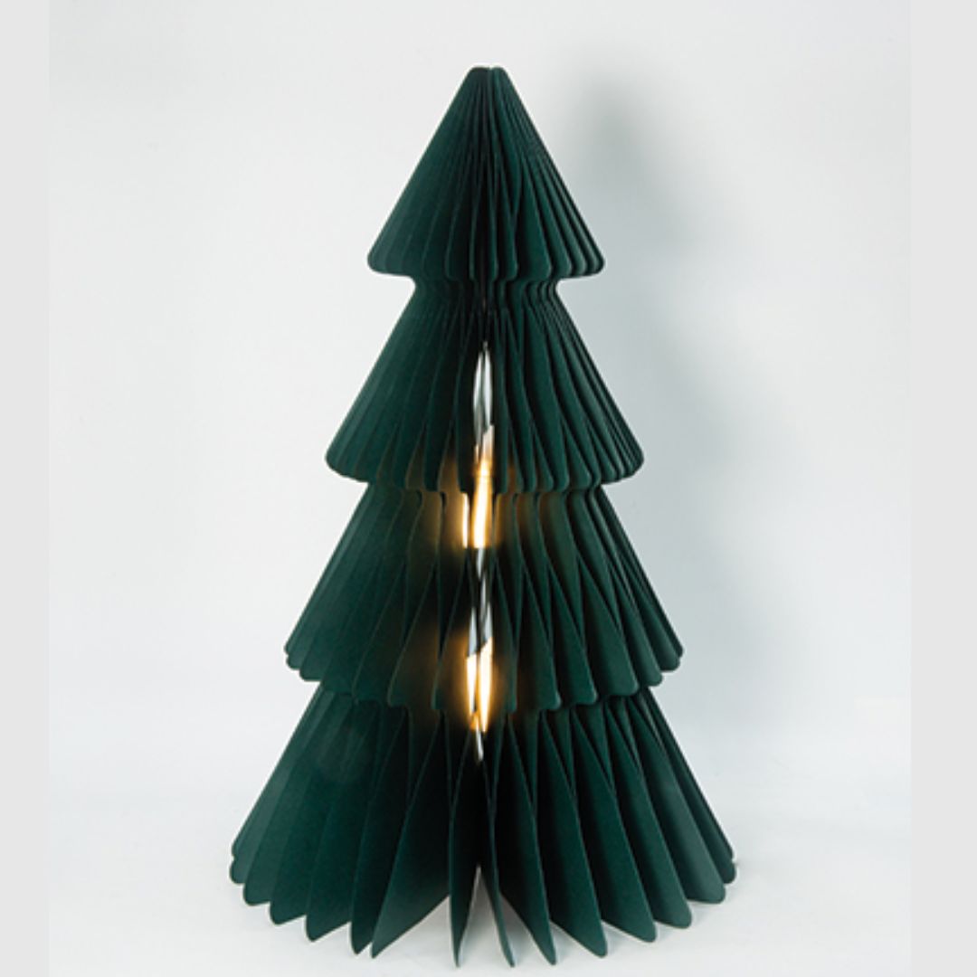 Árbol de Navidad en Papel Verde 30x50cm con luz LED Cálida