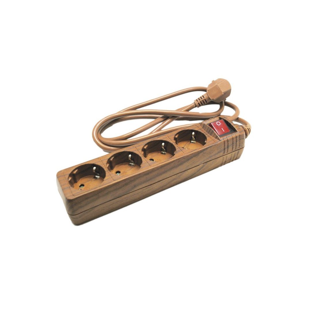 Regleta de 4 Enchufes con Interruptor – Imitación Madera, Cable 1,5 m, 16A