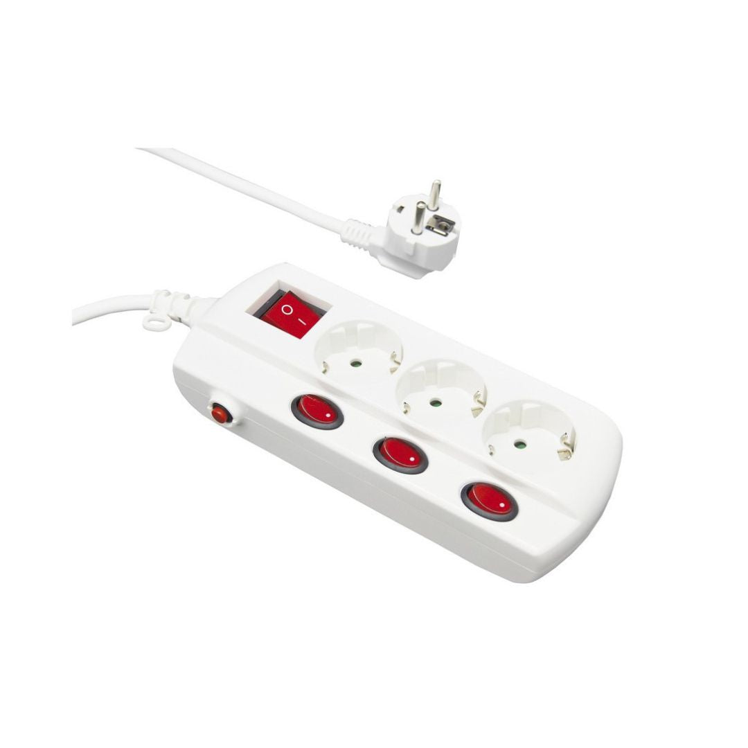 Multiprise avec 6 prises, couvercle, interrupteur lumineux et câble 3x1,5 mm
