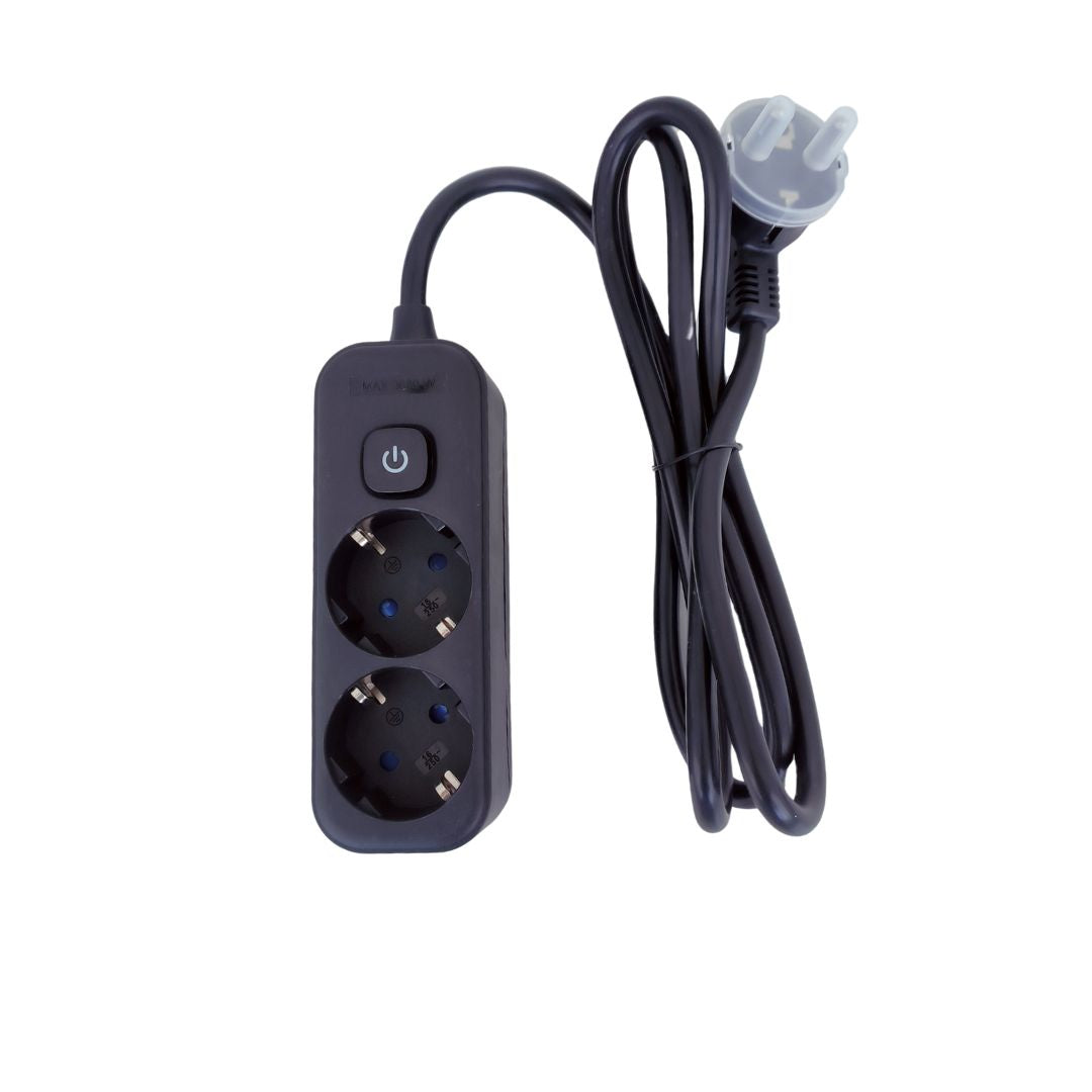 Regleta de Superficie 2 Enchufes con Interruptor y Cable 1,5 m – Blanco o Negro