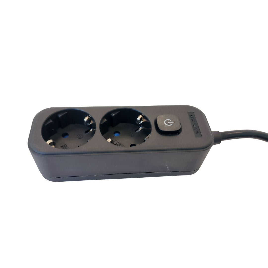 Regleta de Superficie 2 Enchufes con Interruptor y Cable 1,5 m – Blanco o Negro
