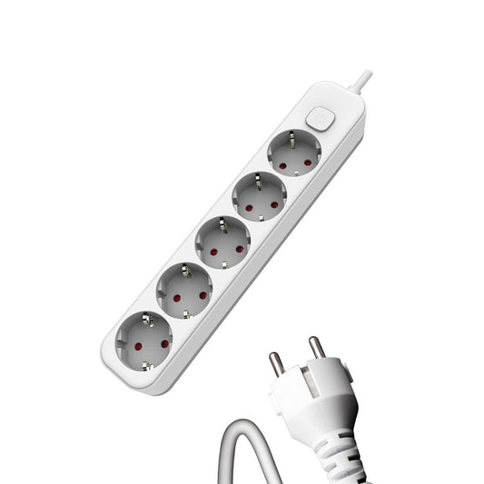 Extensão elétrica com 6 tomadas, tampa, interruptor iluminado e cabo 3x1,5mm