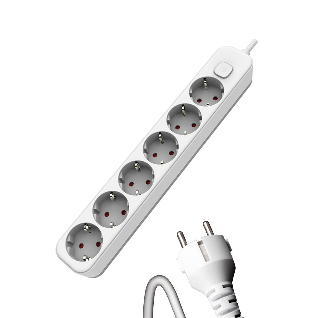 Extensão elétrica com 6 tomadas, tampa, interruptor iluminado e cabo 3x1,5mm