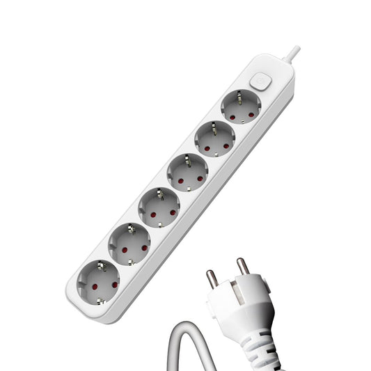 Extensão elétrica com 6 tomadas, tampa, interruptor iluminado e cabo 3x1,5mm