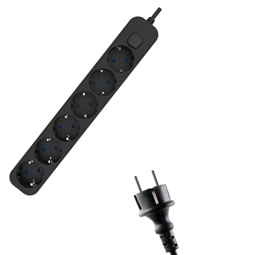Extensão elétrica com 6 tomadas, tampa, interruptor iluminado e cabo 3x1,5mm