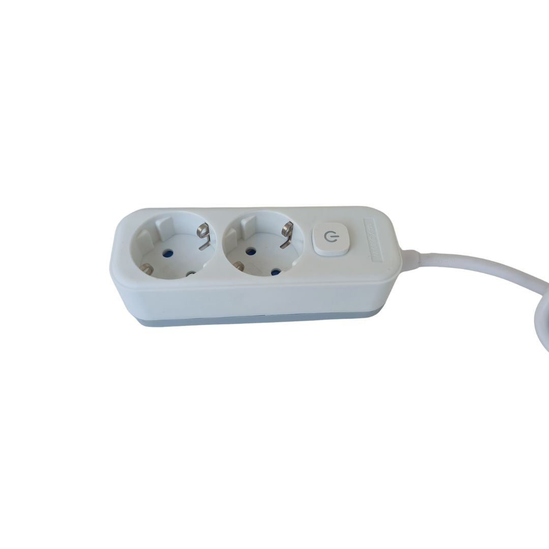 Regleta de Superficie 2 Enchufes con Interruptor y Cable 1,5 m – Blanco o Negro