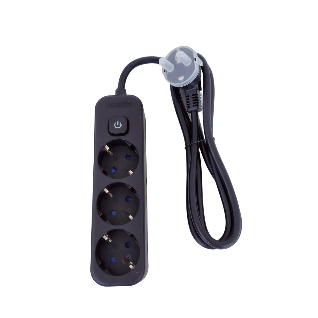 Regleta de Superficie 3 Enchufes con Interruptor y Cable 1,5 m – Blanco o Negro