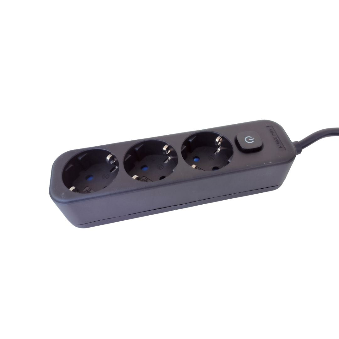 Regleta de Superficie 3 Enchufes con Interruptor y Cable 1,5 m – Blanco o Negro