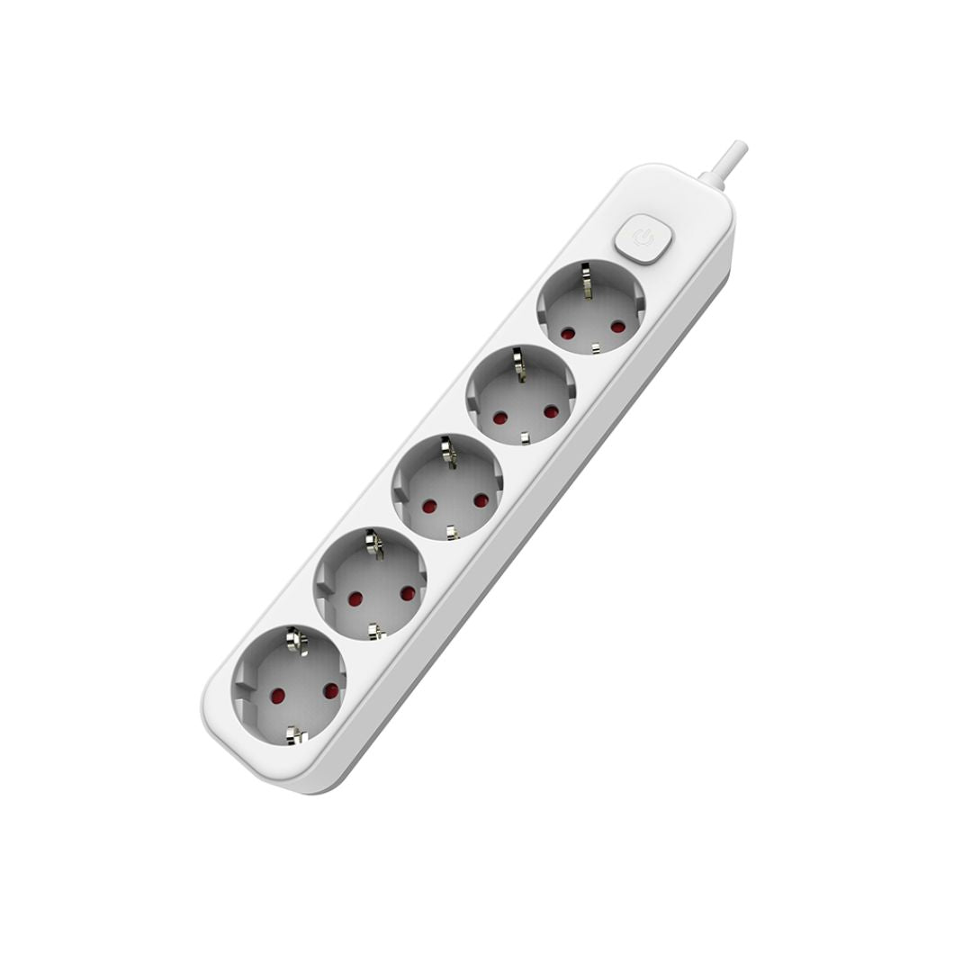 Regleta de Superficie 5 Enchufes con Interruptor y Cable 1,5 m – Blanco o Negro