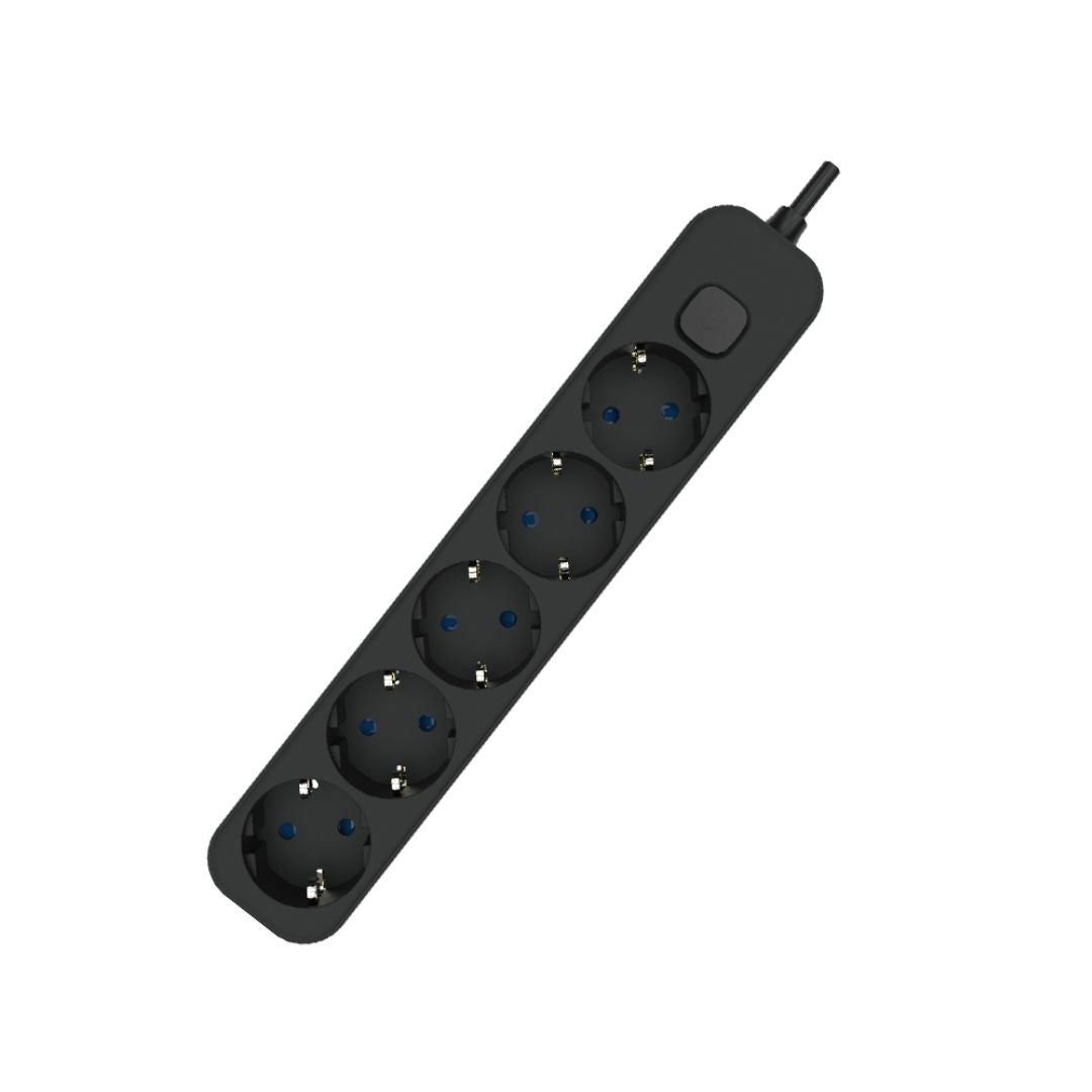 Regleta de Superficie 5 Enchufes con Interruptor y Cable 1,5 m – Blanco o Negro