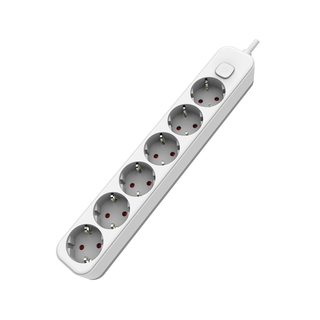 Regleta de Superficie 6 Enchufes con Interruptor y Cable 1,5 m – Blanco o Negro