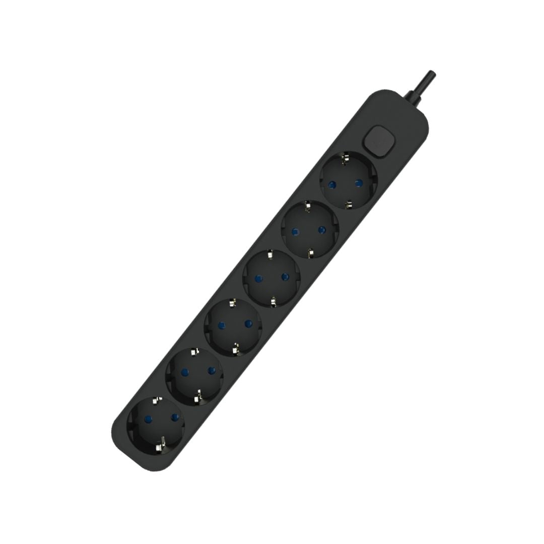Regleta de Superficie 6 Enchufes con Interruptor y Cable 1,5 m – Blanco o Negro