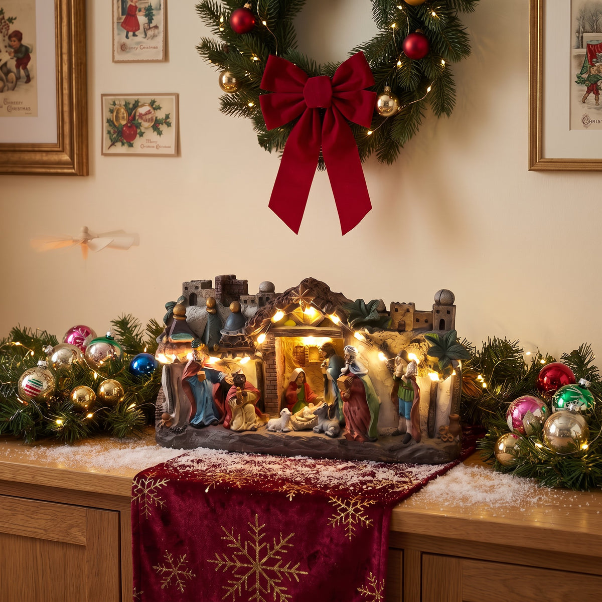 Figura Portal de Belén Iluminado LED con los 3 Reyes Magos