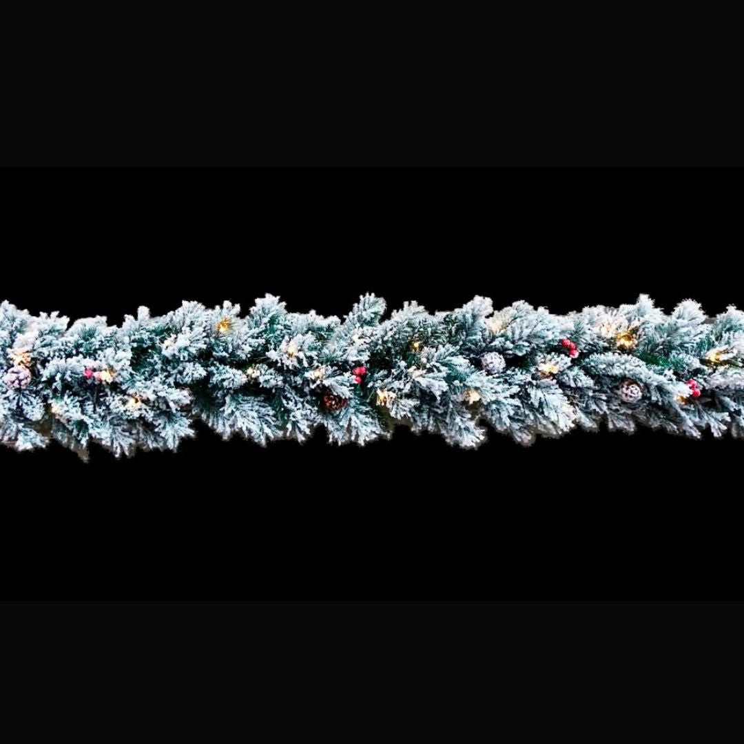 Boa de Natal Led Snowfall com Pinhas e Bolas Vermelhas