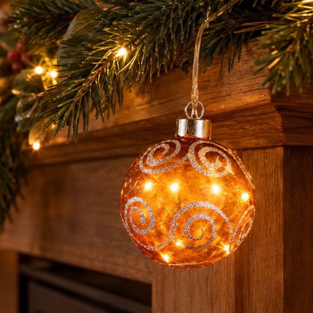 Bola Navidad Led Cristal Dorado con Círculos