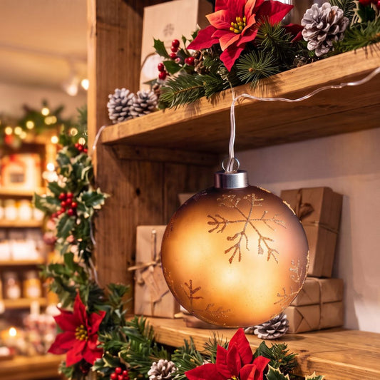 Bola de Natal LED de cristal dourado com estrelas