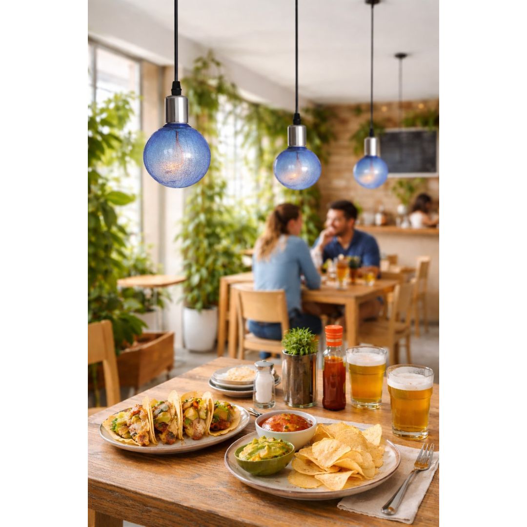 Bombilla LED Globo Craquelada Azul 3,5W E27 1800K – Luz Cálida Ámbar