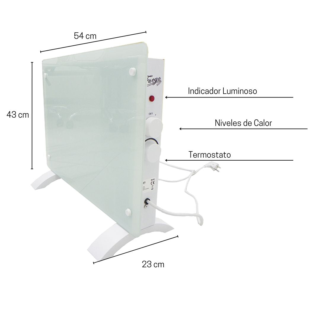 Calefactor con Panel de Cristal 1000W Cristal Templado Blanco
