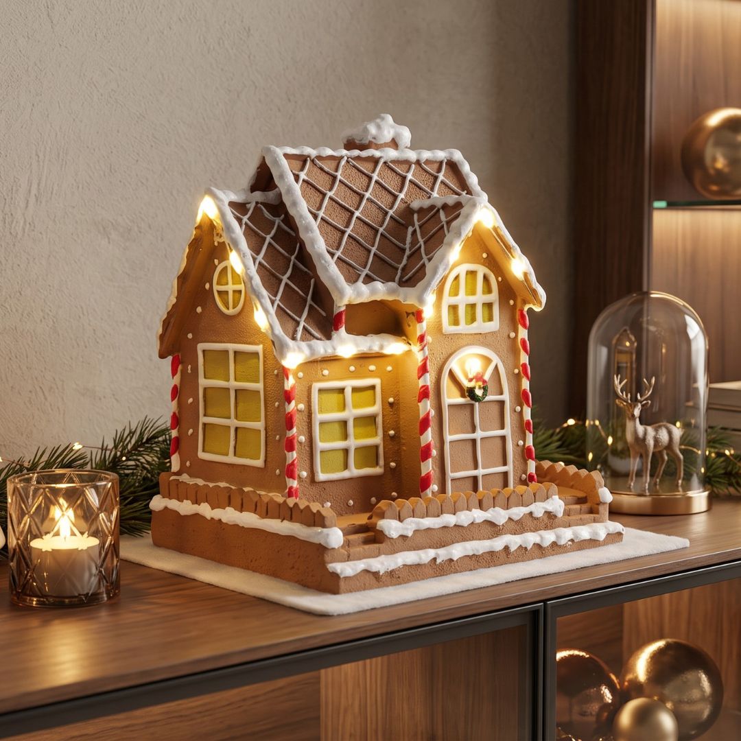 Casita de Jengibre Navideña con Iluminación LED - Decoración Festiva