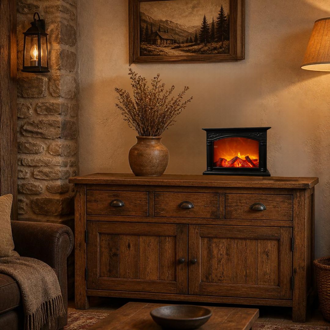 Chimenea Decorativa LED con Efecto Llama de Fuego