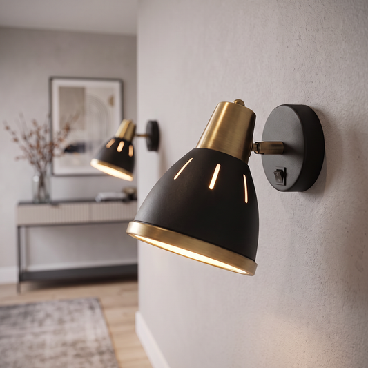 Aplique de Pared con Interruptor, Orientable de Metal Negro y Dorado