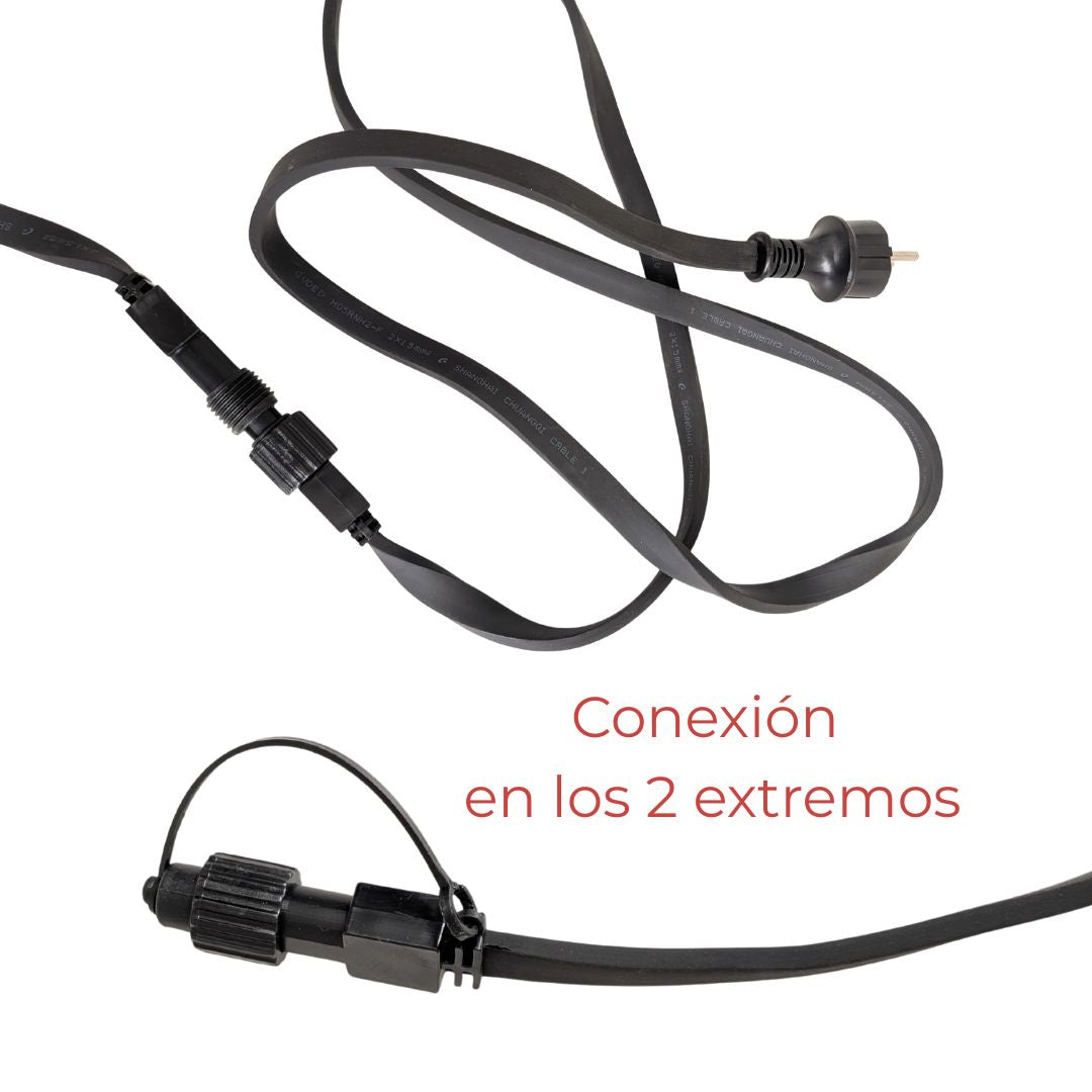 Guirnalda Exterior con 50m de Cable Goma y 50 portalámparas Estanco E27