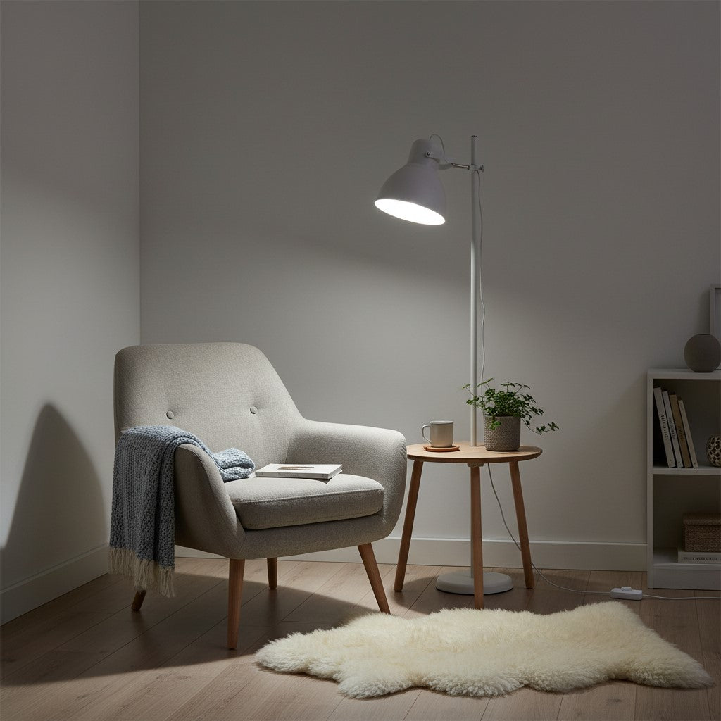 Lampadaire en métal blanc avec 1 spot orientable
