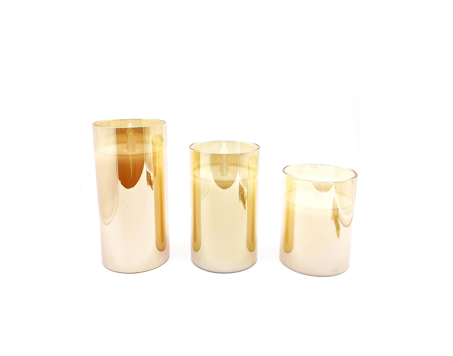 Set de 3 Velas LED con Efecto Llama Real en Vasos de Metacrilato Gris o Dorado