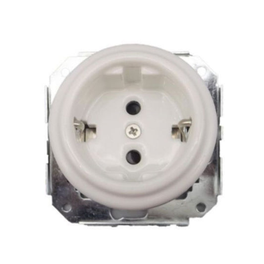 Enchufe Vintage Empotrable en Porcelana Blanca – 16A 250V