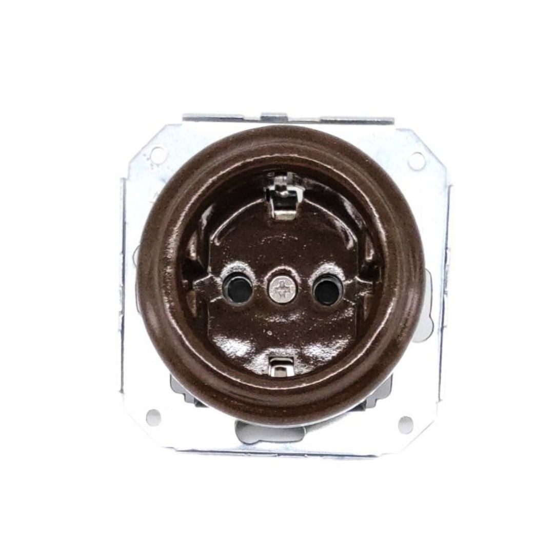 Prise encastrée vintage en porcelaine marron – 16 A 250 V