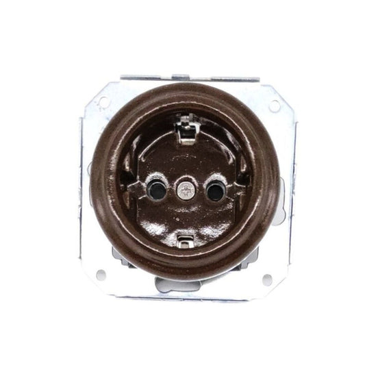 Enchufe Vintage Empotrable en Porcelana Marrón – 16A 250V