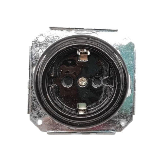 Enchufe Vintage Empotrable en Porcelana Negra – 16A 250V