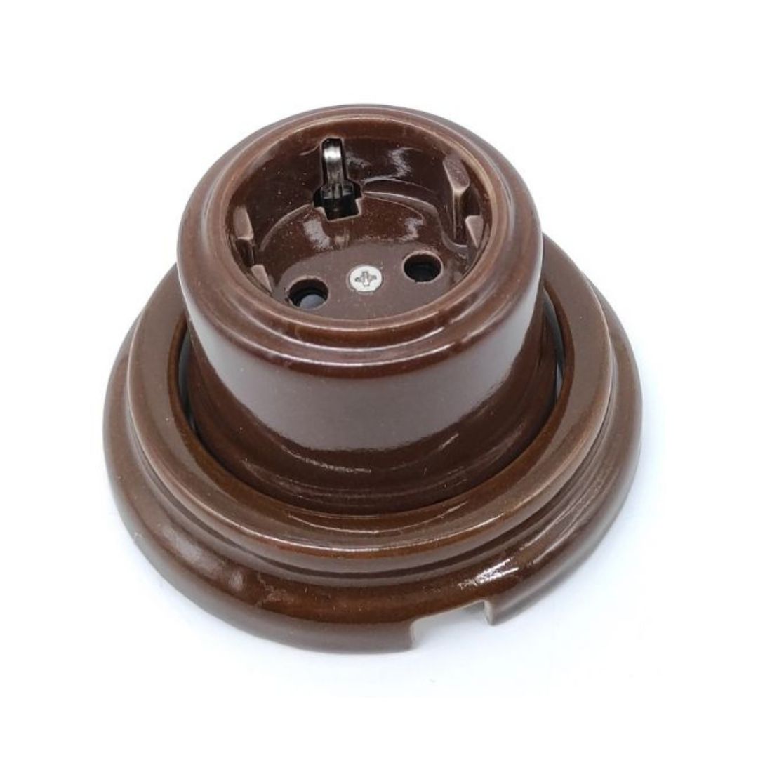 Prise de courant en porcelaine marron vintage – 16 A 250 V